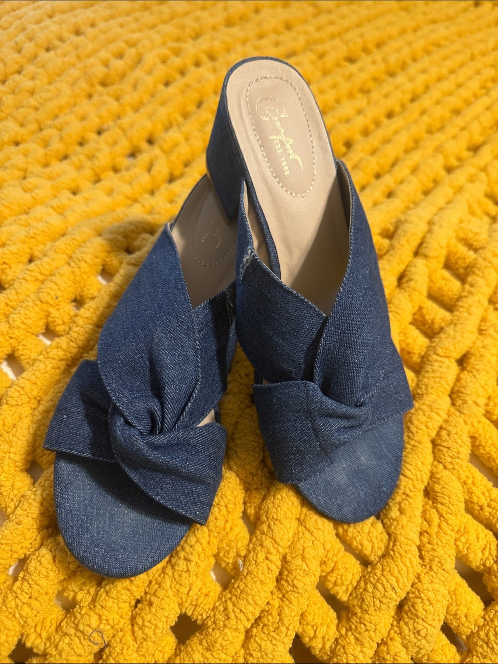 Women's Denim Knot Mule Sandals - Navy